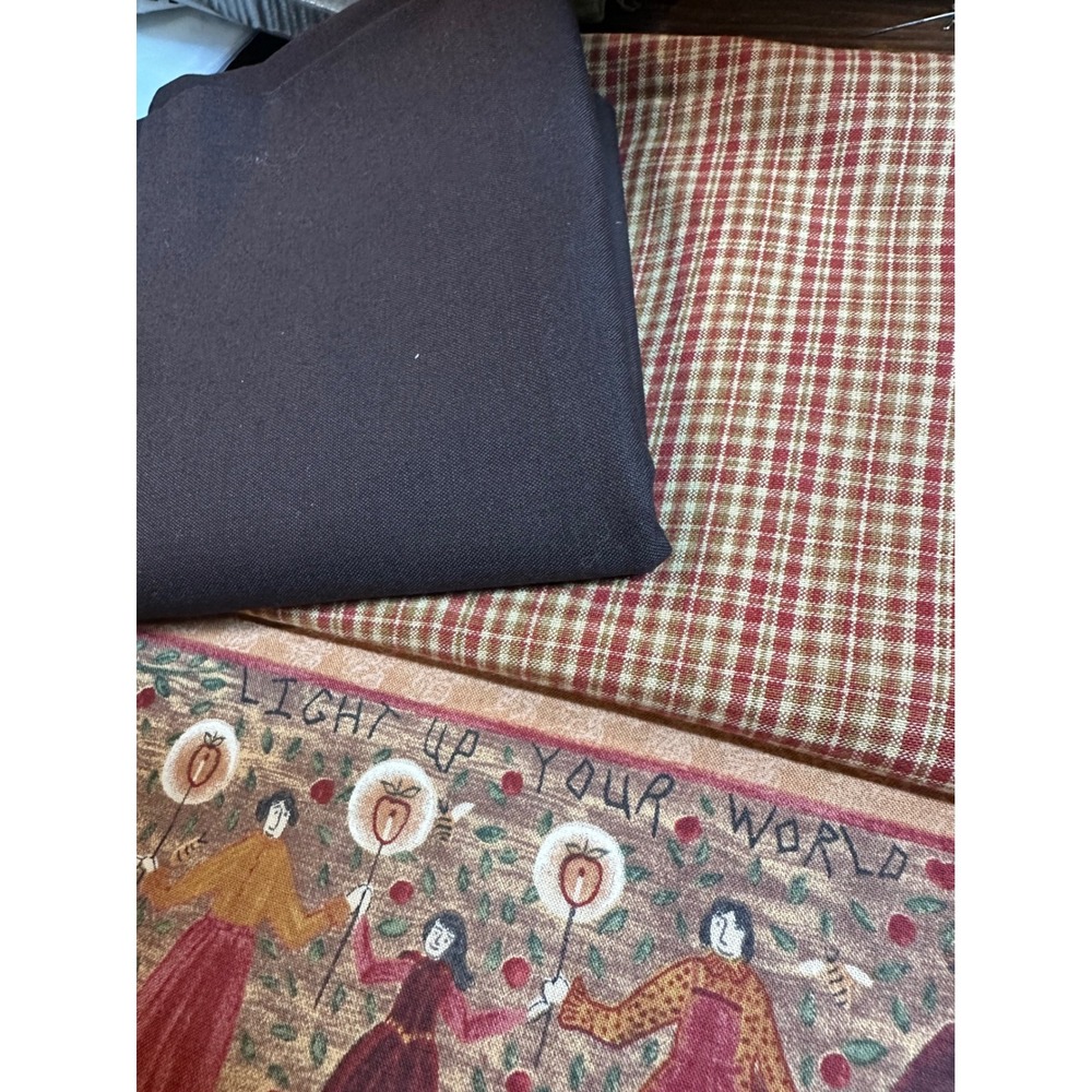 Primitive Fruit Harvest Quilting Fabric Bundle Plaid Brown 3.39 Yards Total - Picture 3 of 6
